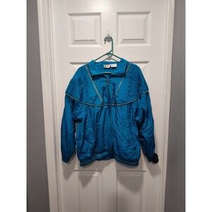 Vintage Bold Spirit Jacket‎ Womens Large Turquoise Gold Full Zip Windbreaker 80s